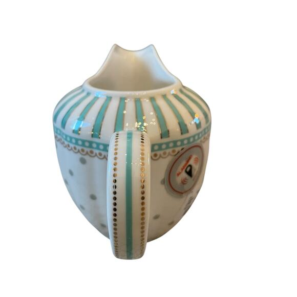 Grace Teaware Fine Porcelain Aqua Creamer Gray Dots Stripes New - Picture 3 of 12